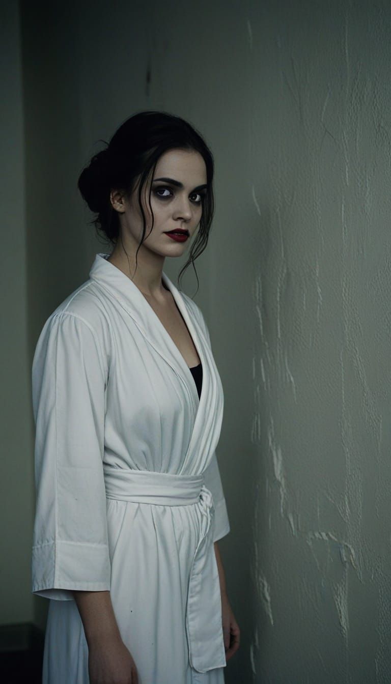 Eerie Portrait of Woman with Clown Makeup in Film Noir