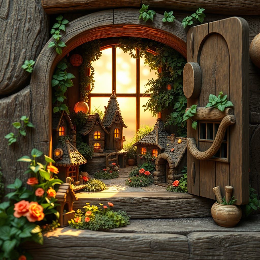 Enchanted Fairy Village in Whimsical Woodland Setting