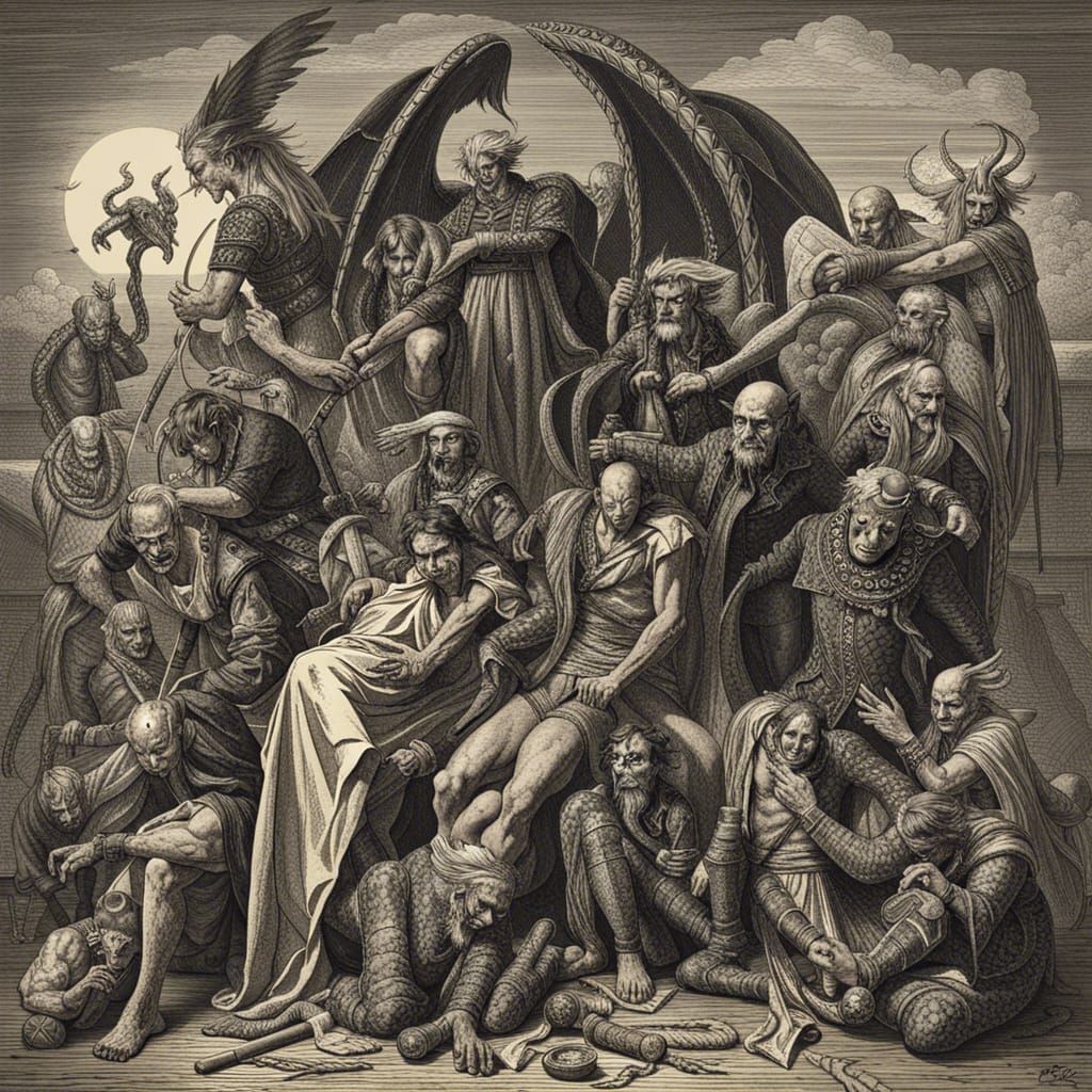 Dark Gathering: Demonic Figures in Gothic Style