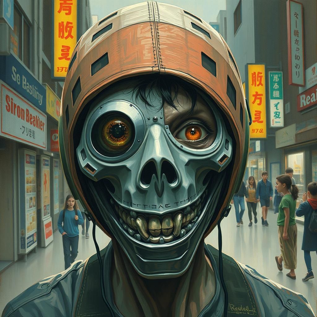 Creepy Masked Figure in Cyberpunk Tokyo Street