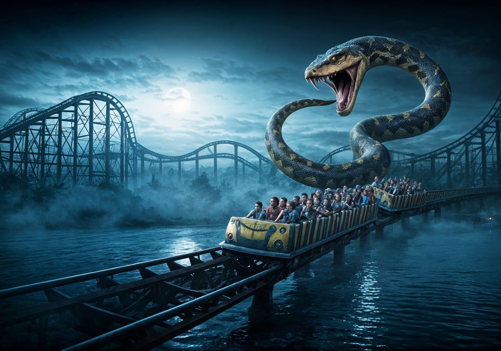 Giant Snake Attacks Roller Coaster in Jurassic Park