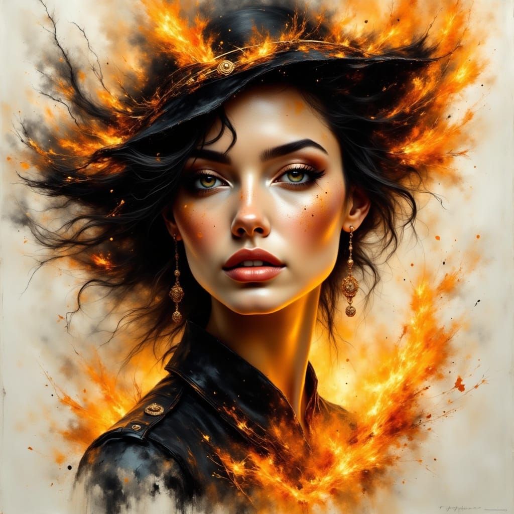 Portrait of Woman in Burned Paper Style