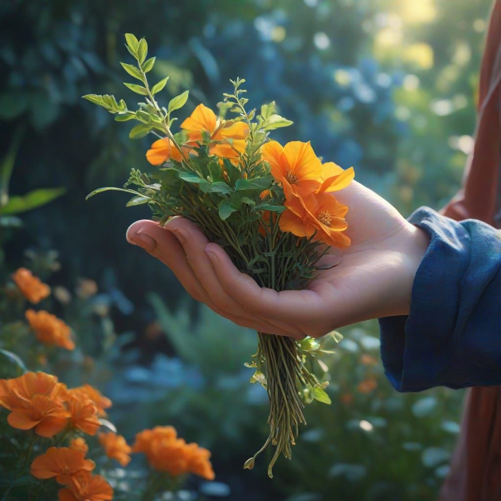 Fantasy Garden with Herbs in Digital Matte Painting