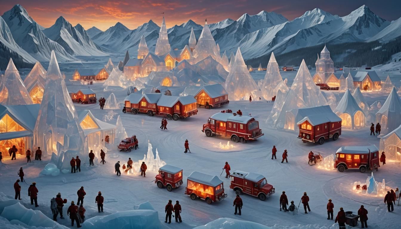 Surreal North Pole Campsite with Melting Ice Hotel