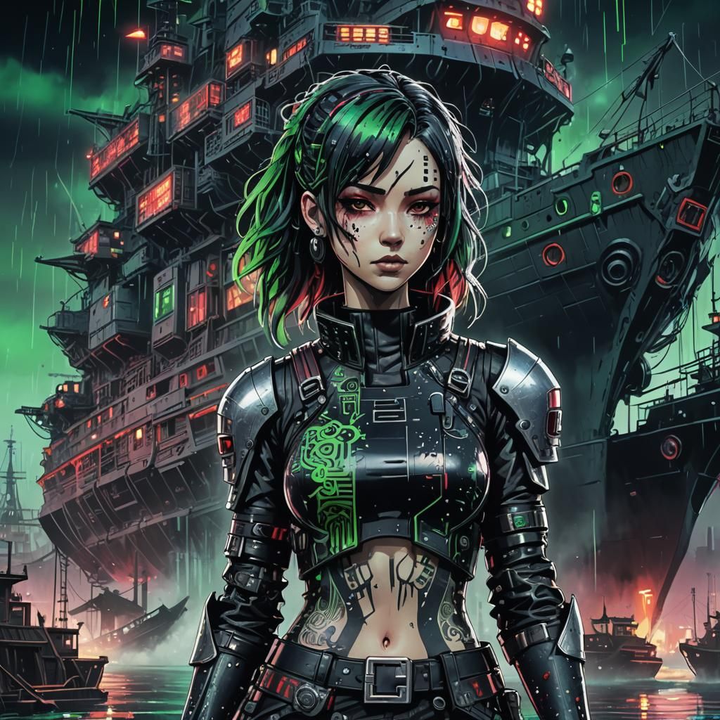 Cyberpunk Space Pirate in 8-Bit Anime Style