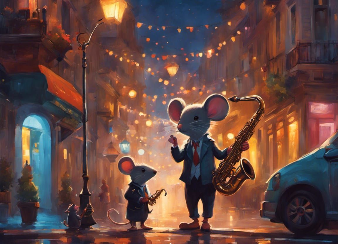 Chibi Mice Serenade in a Romantic Night Scene