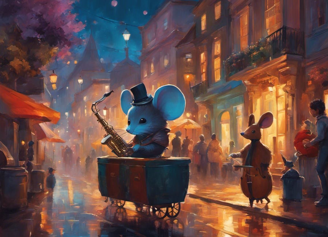 Chibi Mouse Couple: Saxophone Serenade in a City Street