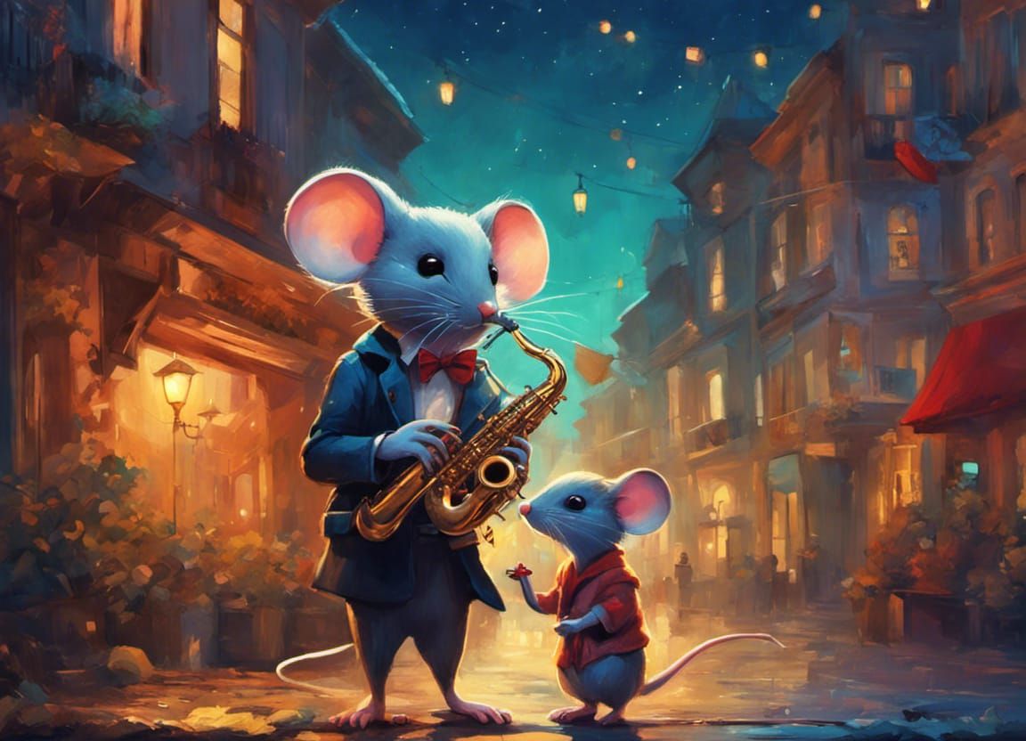 Chibi Mice Serenade in a Night Street Scene