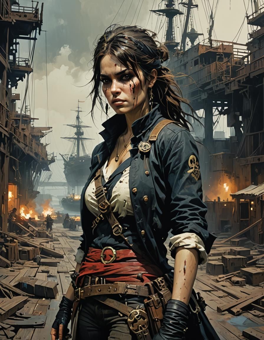 Female Pirate in Post-Apocalyptic Edo Art Style