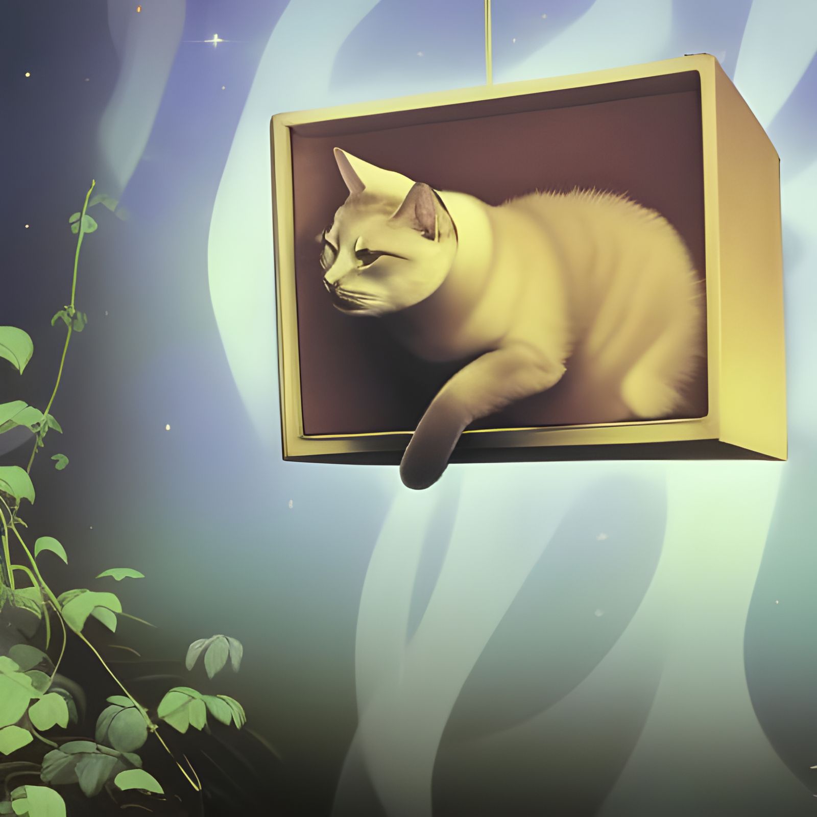 Schrödinger's Cat in Dreamcore Art Nouveau Style
