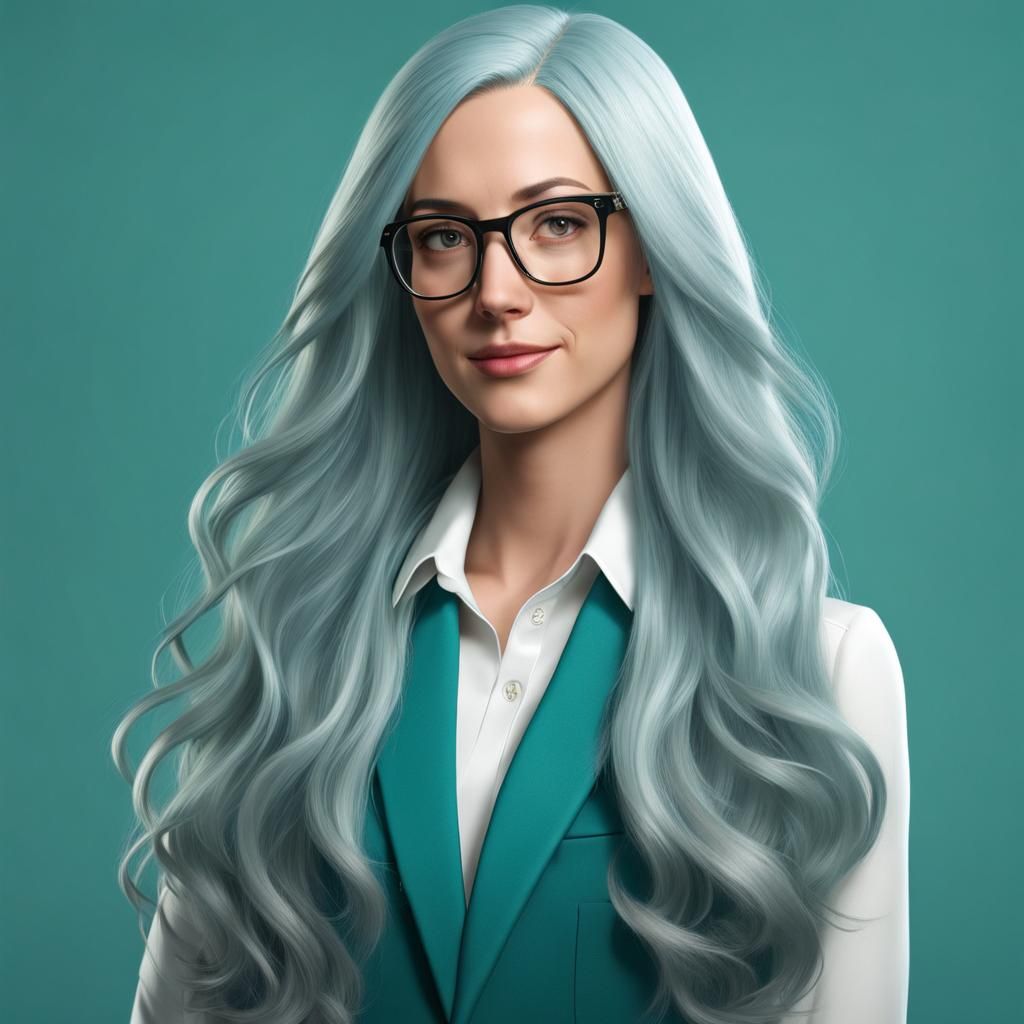 Photorealistic Portrait of Cyan-Haired English Teacher