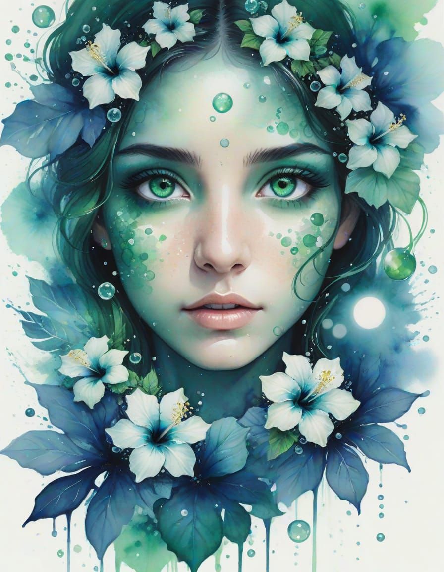 Emerald Eyes in Watercolor Splash Art