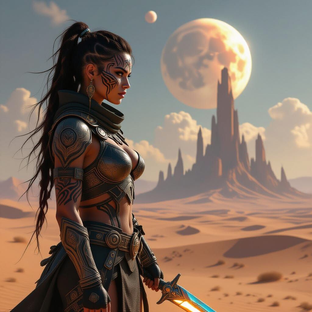 Cyberpunk Warrior on a Desolate Planet