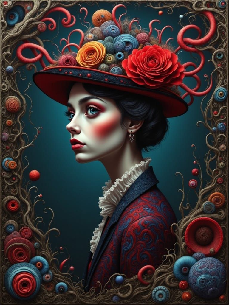 Psychedelic Lady in Surreal Hat, Datamoshing Style