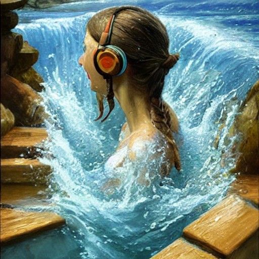 Gamer Girl Bath Water as Oil Painting