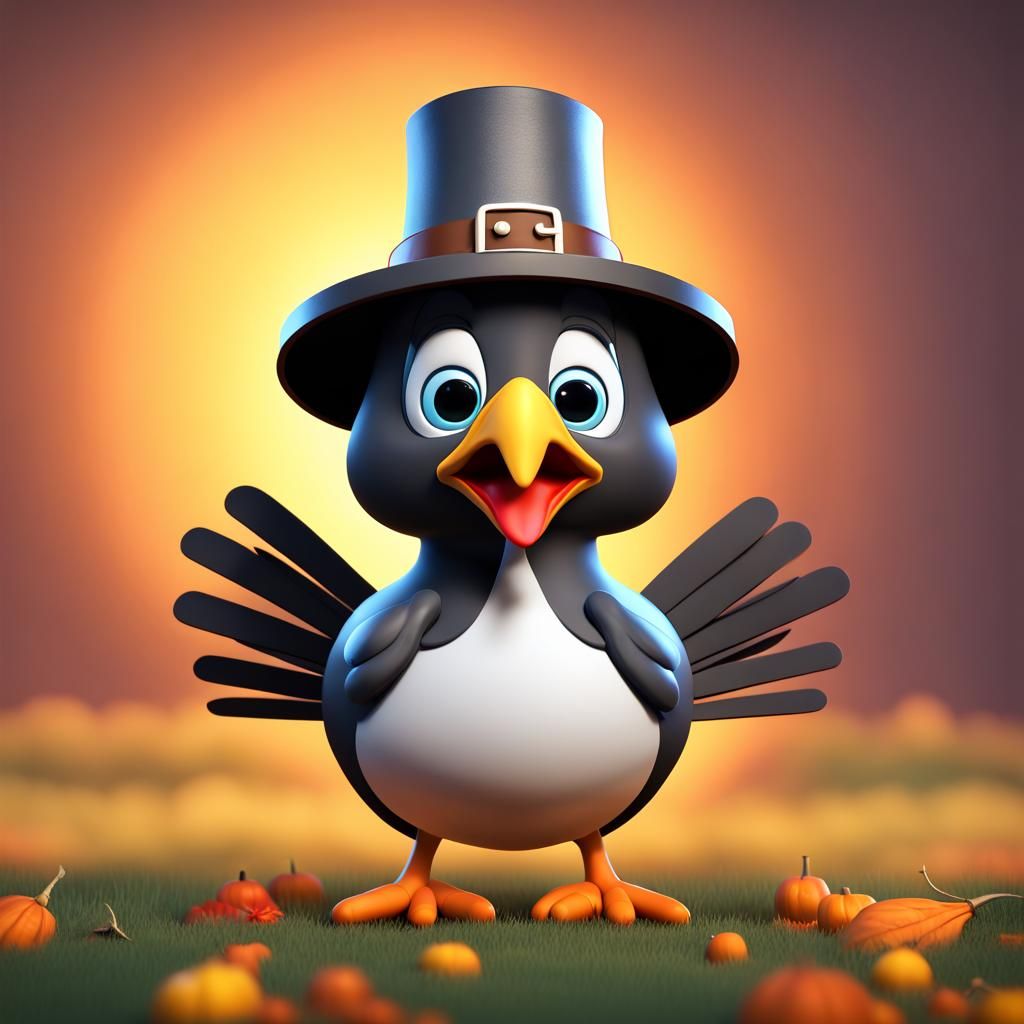 Cute Thanksgiving Turkey Pilgrim Hat Template, 3D Art