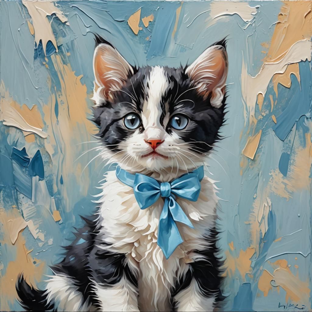 Expressive Kitten Portrait in Neo-Impressionist Style