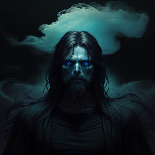 Surreal Jesus Figure Dissolves into Vibrant Smoke