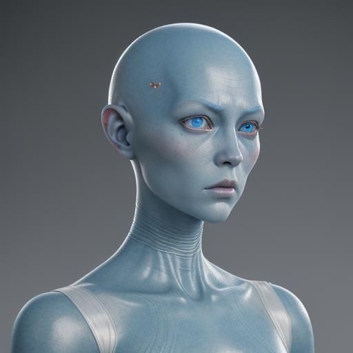Striking Alien Woman with Translucent Blue Skin