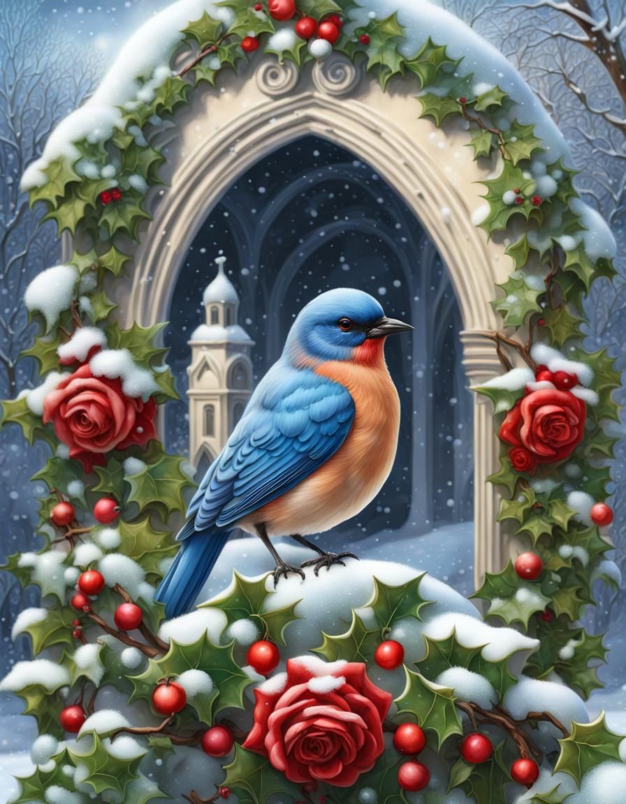 Vintage Lace Postcard with Bird Portrait in Oil Paint