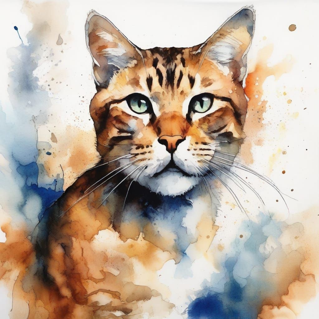 Whimsical Cat Portrait in Earthy Tones