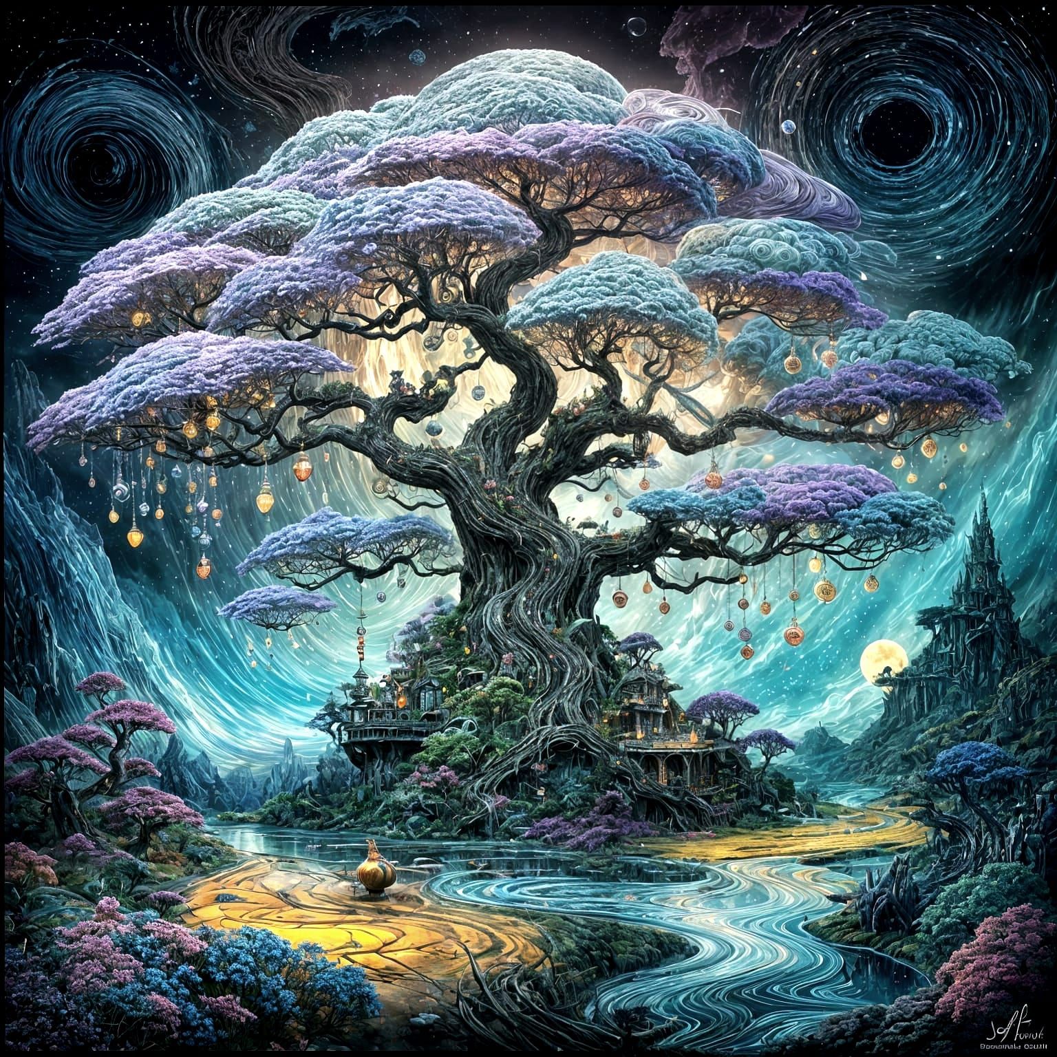 Holographic Bonsai Landscape Concept Art