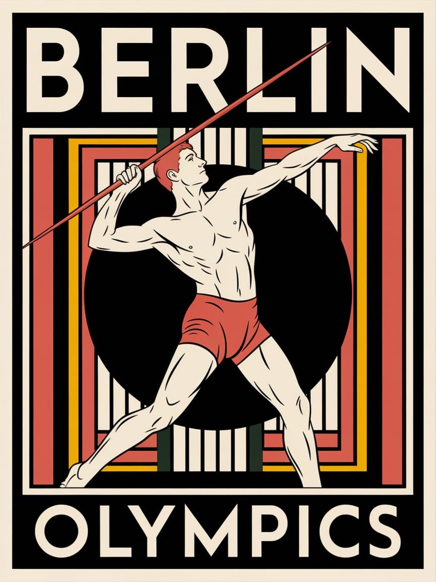 Art Deco Poster of Javelin Thrower at Berlin 1936 Olympics