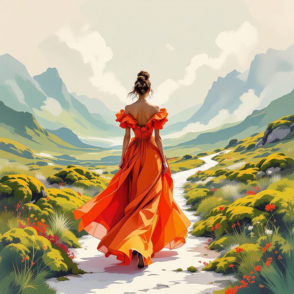 Fashionista on Catwalk in Impressionist Style