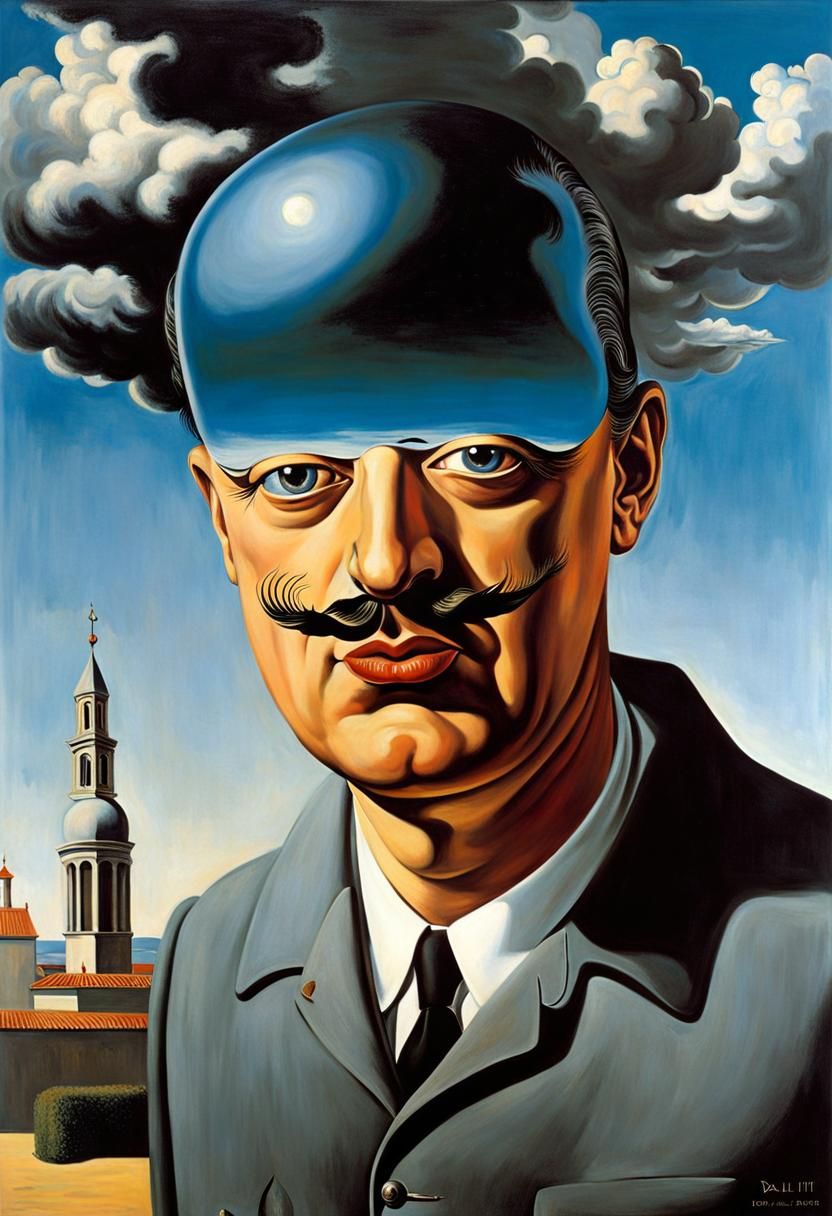 Portrait by René Magritte, surrealism by Salvador Dali