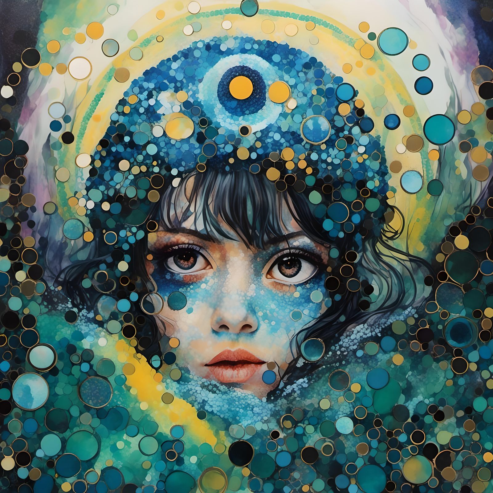 Kaleidoscopic Portrait of a Psychic Woman in Pointillism