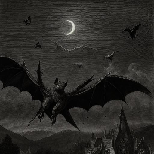 Elegant Bats Flying from Haunted Gothic Castle