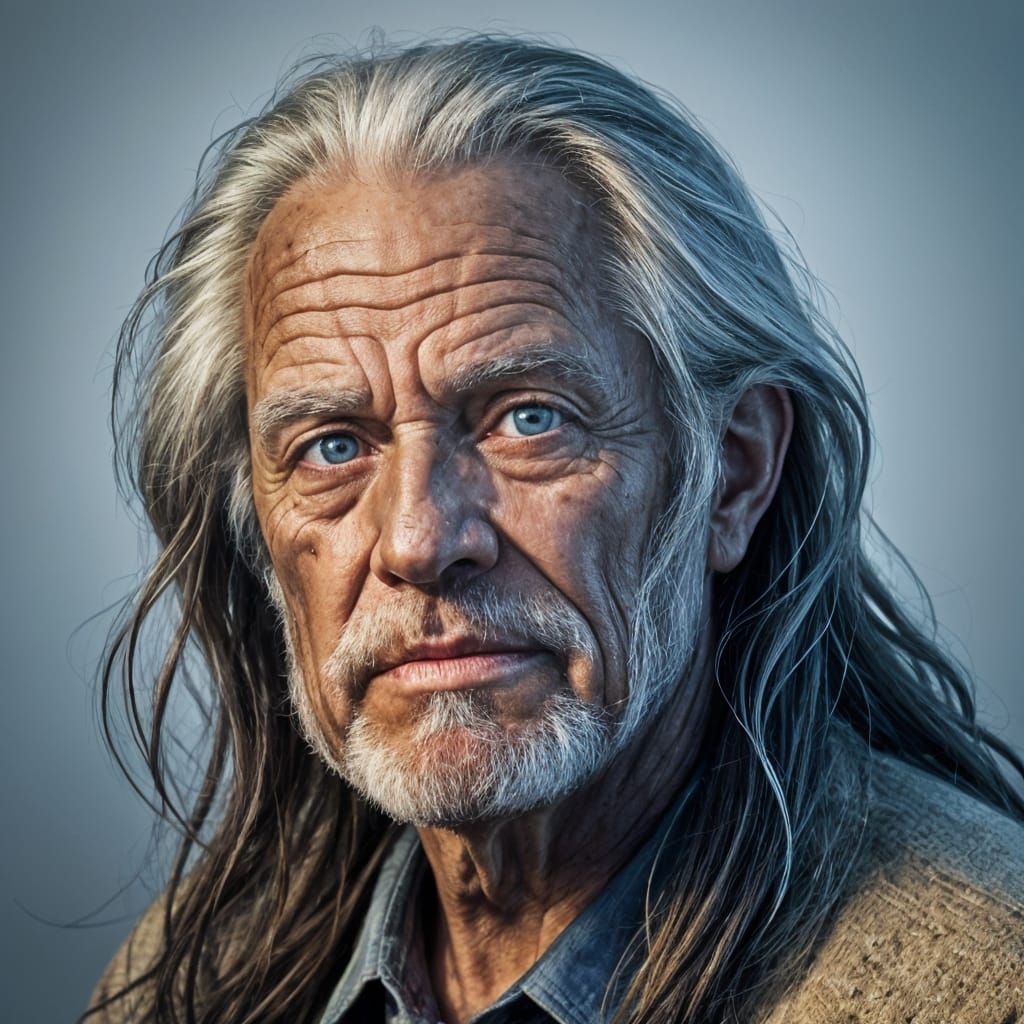 Detailed Portrait of an Old Man with Cityscape