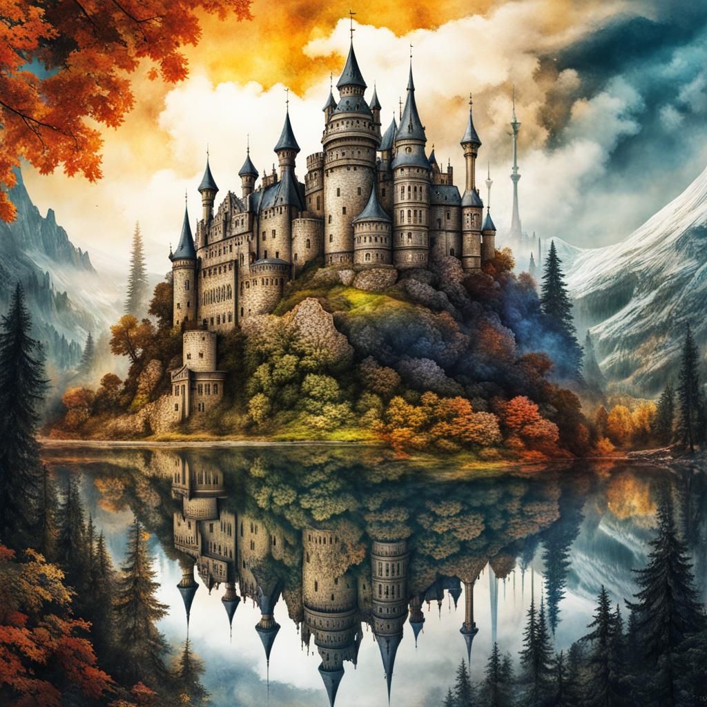 Surreal Castle in Double Exposure Collage Art