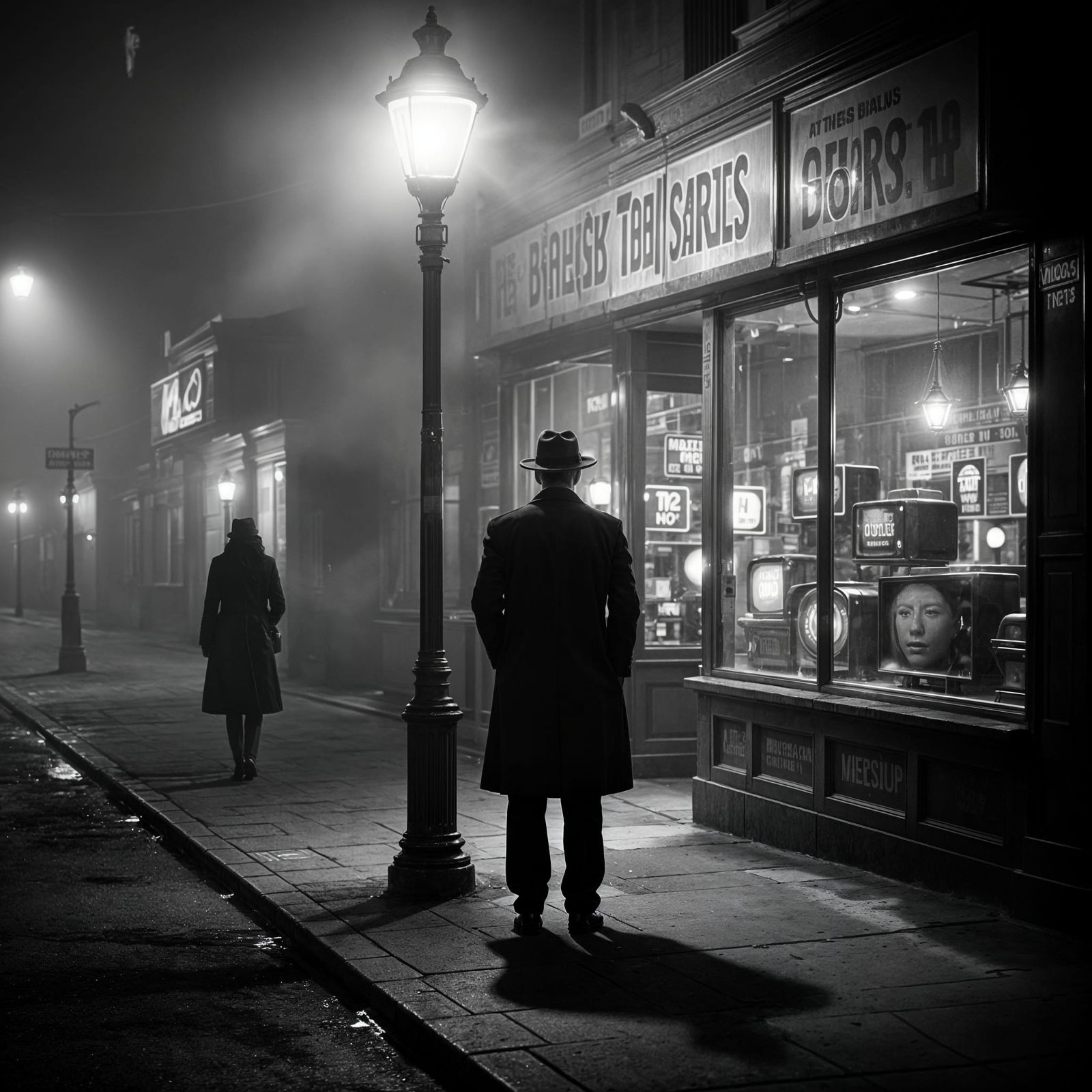 Film Noir Detective Under Lamp Post