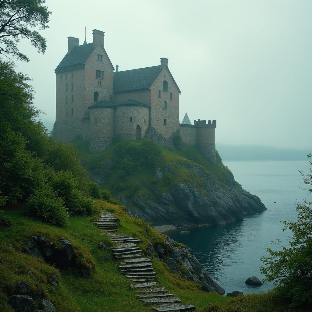 Norwegian Castle Overlooking Oslofjord in Dramatic Landscape