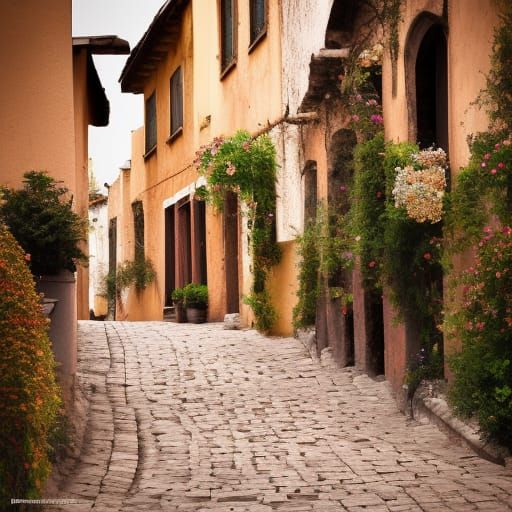 Rustic Cityscape in Floral Abstract Style