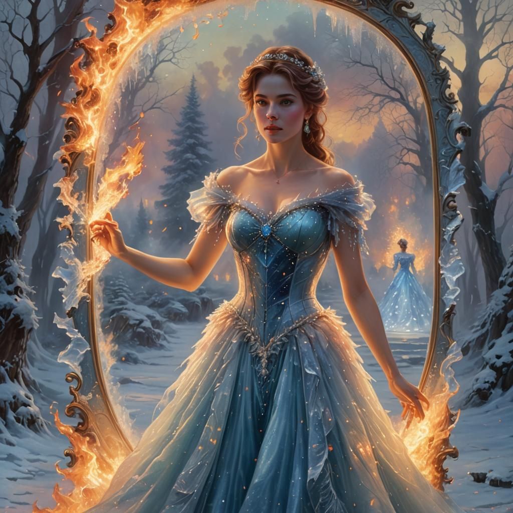 Fiery Woman and Icy Reflection