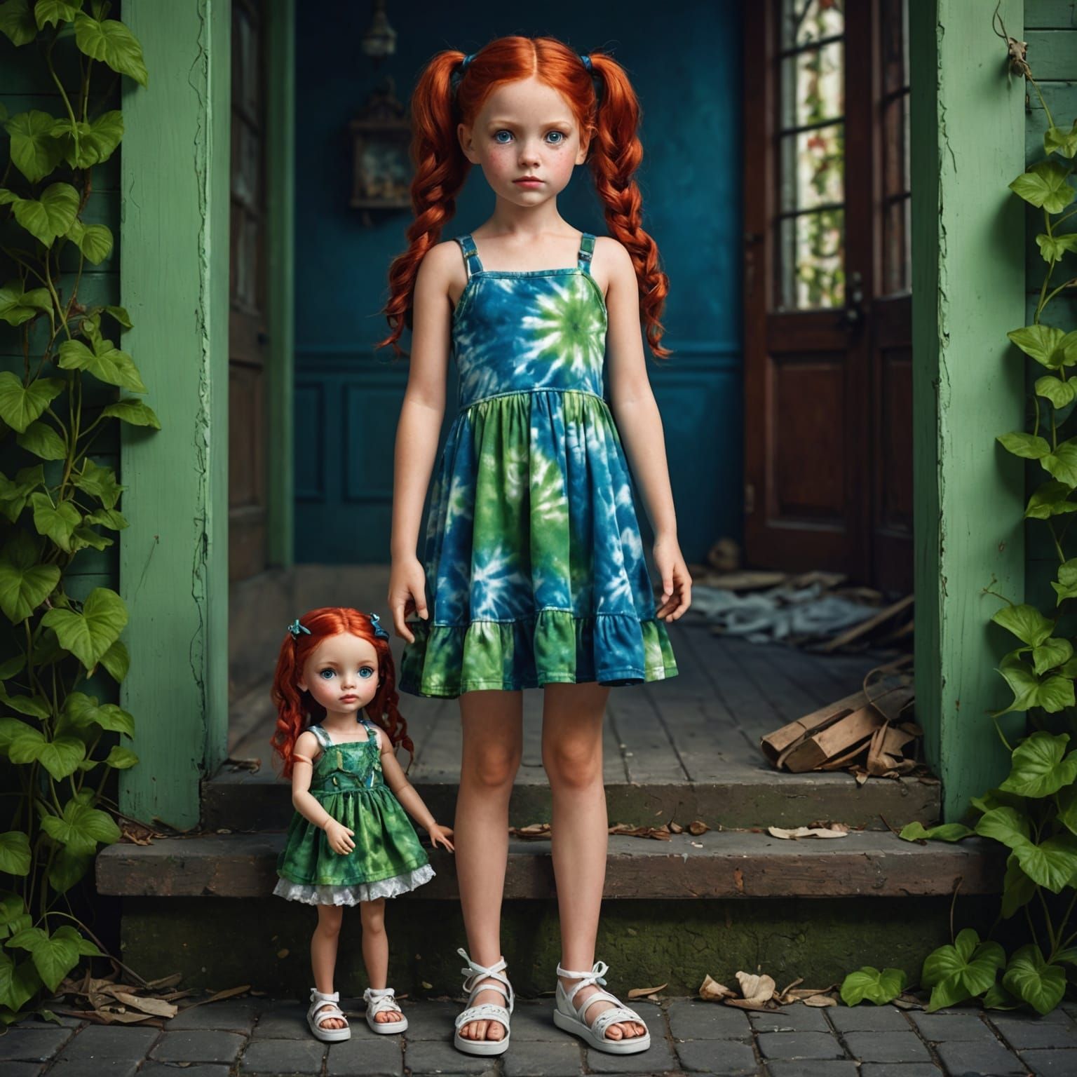 Girl with Porcelain Doll, Detailed Matte Painting