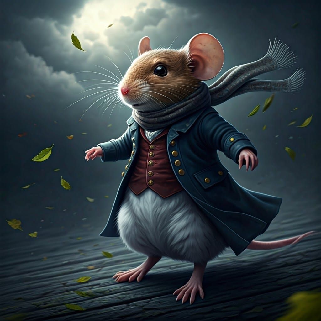Mouse Versus Wind: A Hyperrealistic Anthropomorphic Scene