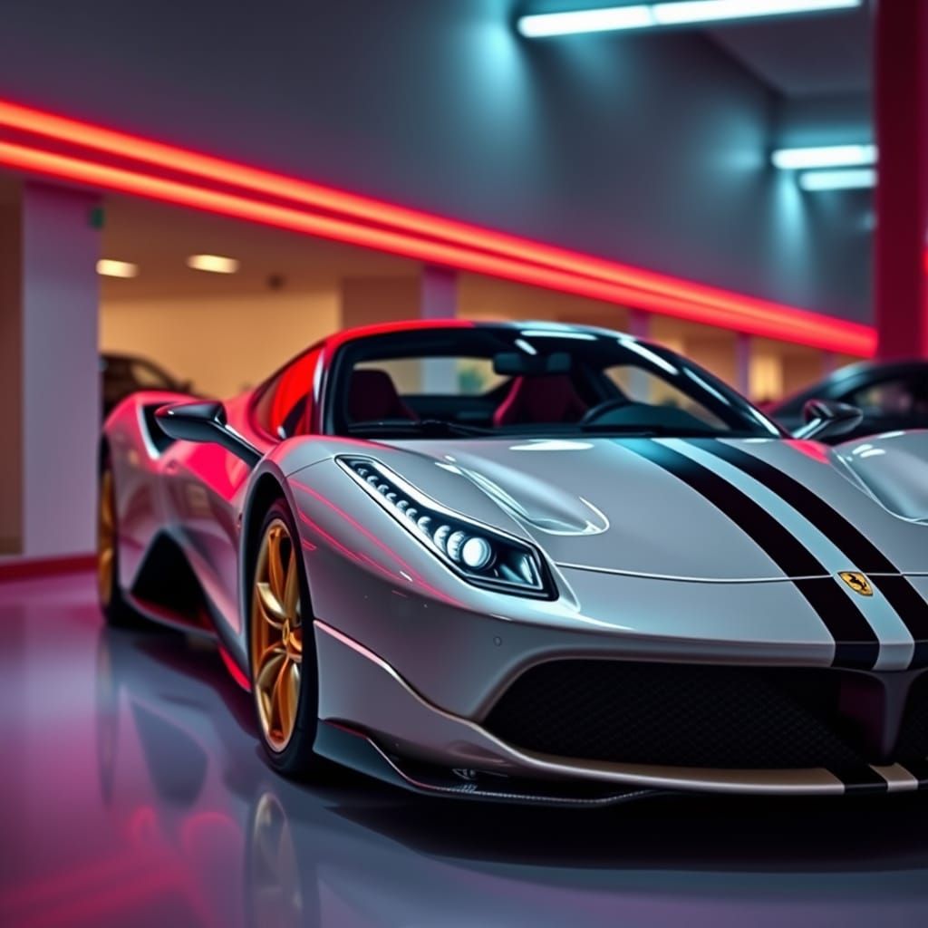Neon Ferrari Sports Car
