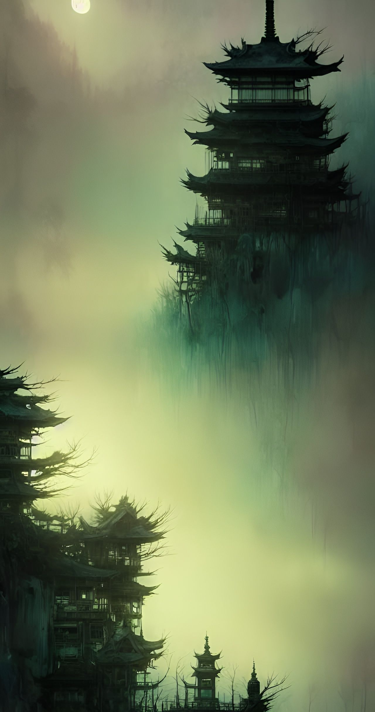 Creepy Japanese Horror Landscape in Digital Illustration