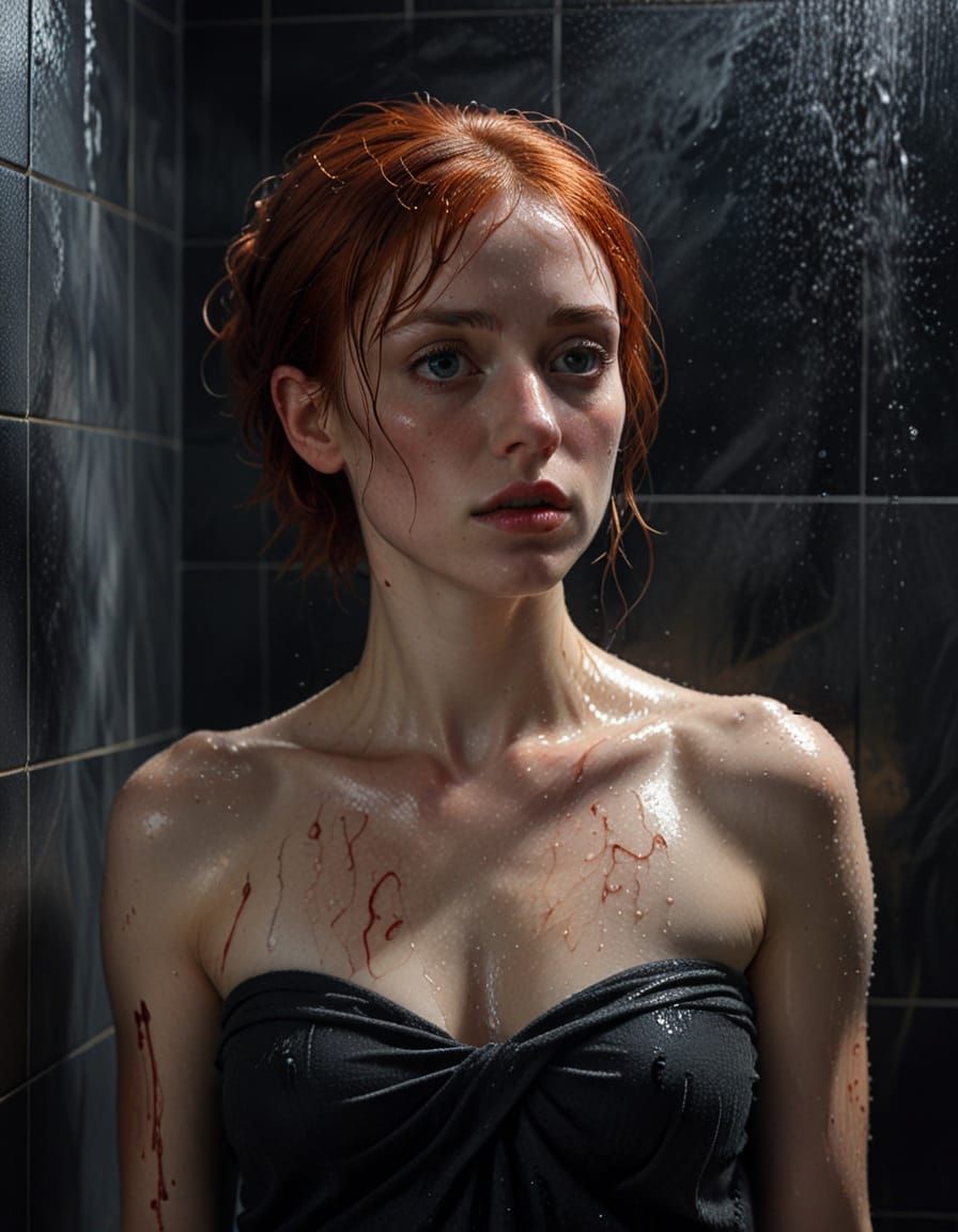Surrealistic Noir Portrait of a Young Woman in a Shower
