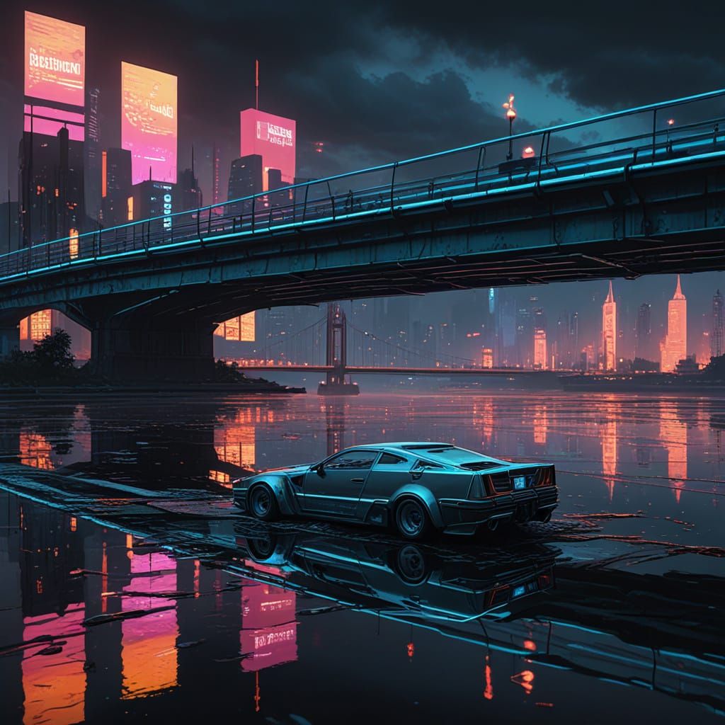 Cyberpunk Margaret Bridge Transformed into a Neon Landmark