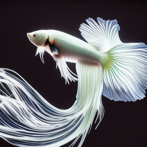 White Betta Fish with Flowing Fins: Hyperrealistic Macro