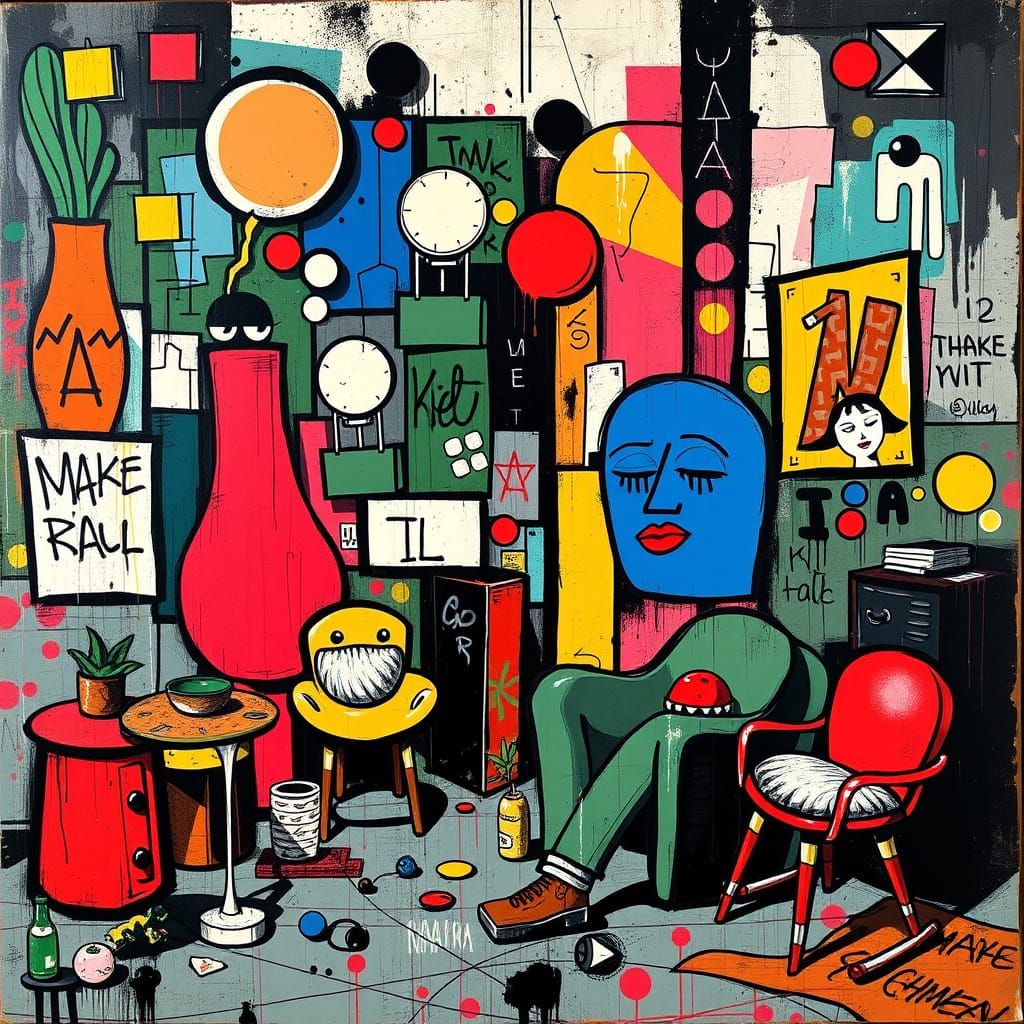 Eclectic Urban Landscape in Vibrant Colors and Abstract Shap...