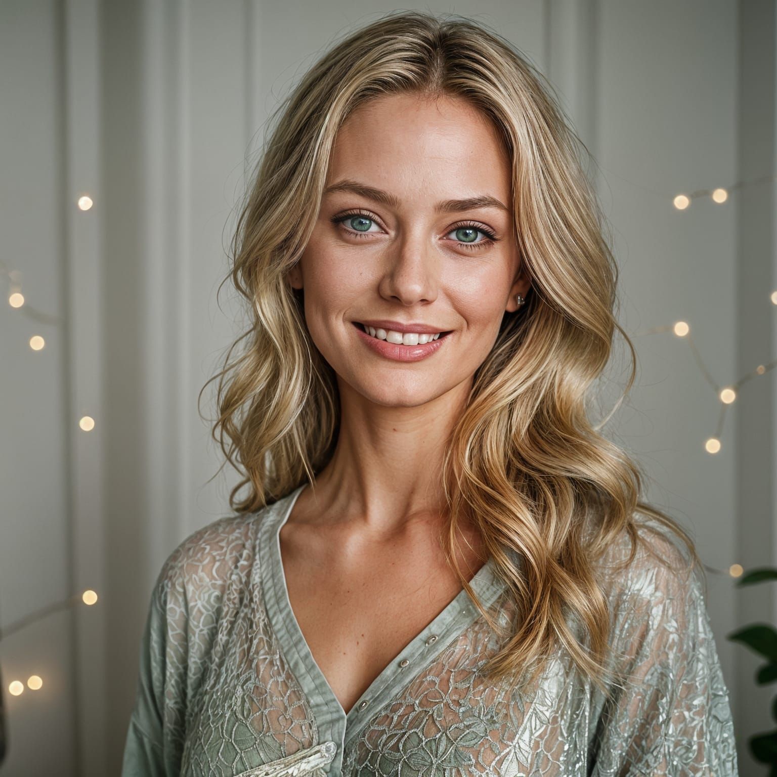 Blonde Woman with Sparkling Green Eyes