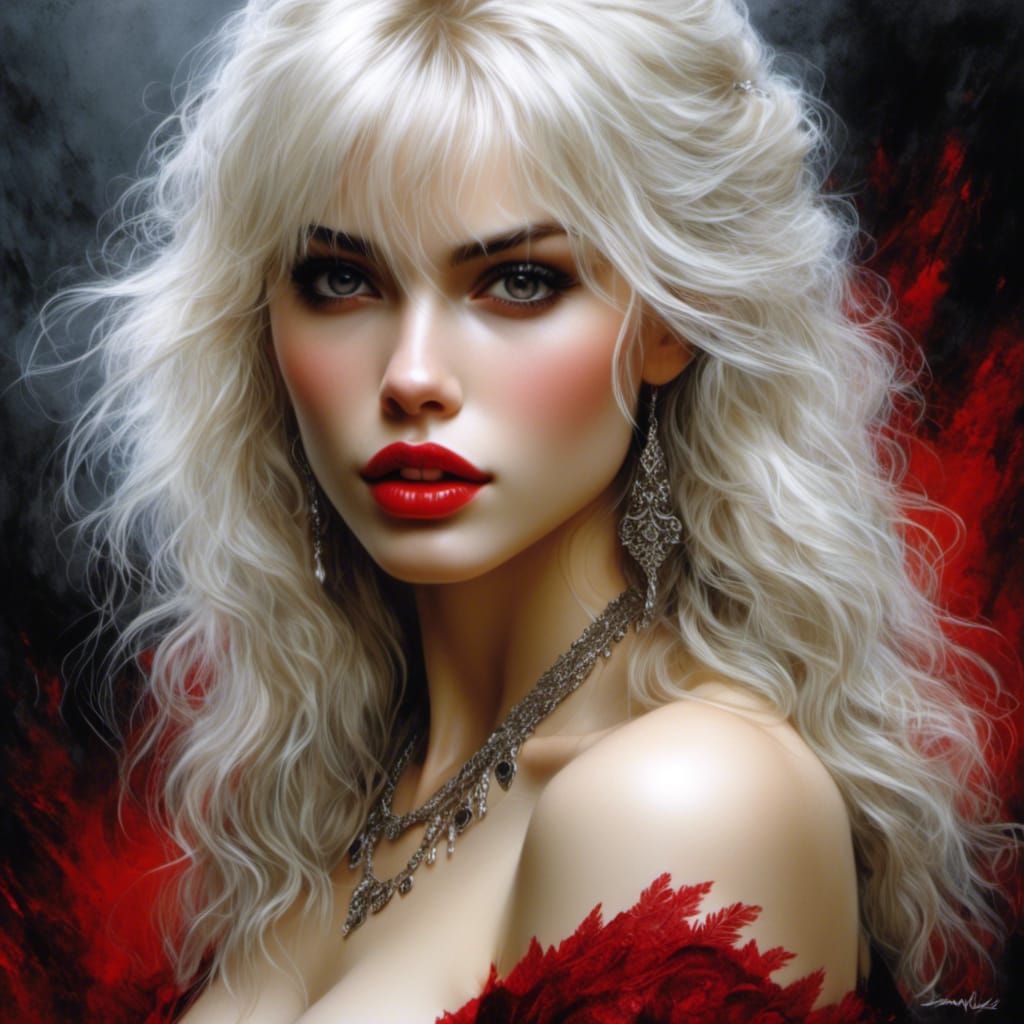Beautiful Vampire with Red Eyes as Hyperreal Painting