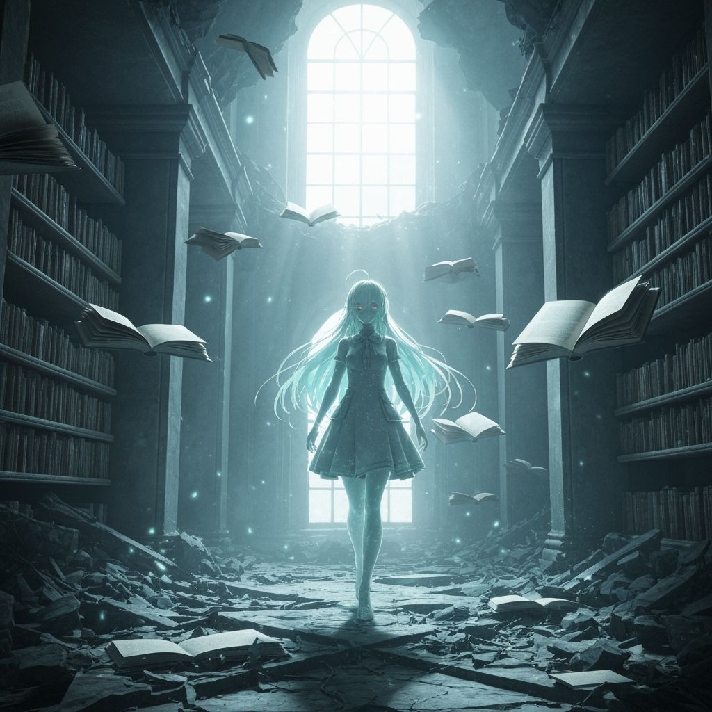 Spectral Woman in Ruined Library