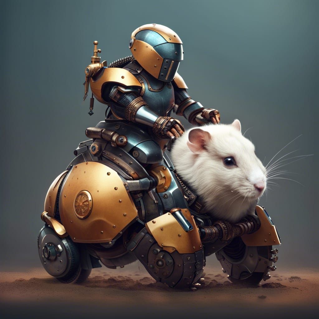 Armored Hamster Rides Robot Horse in 8K