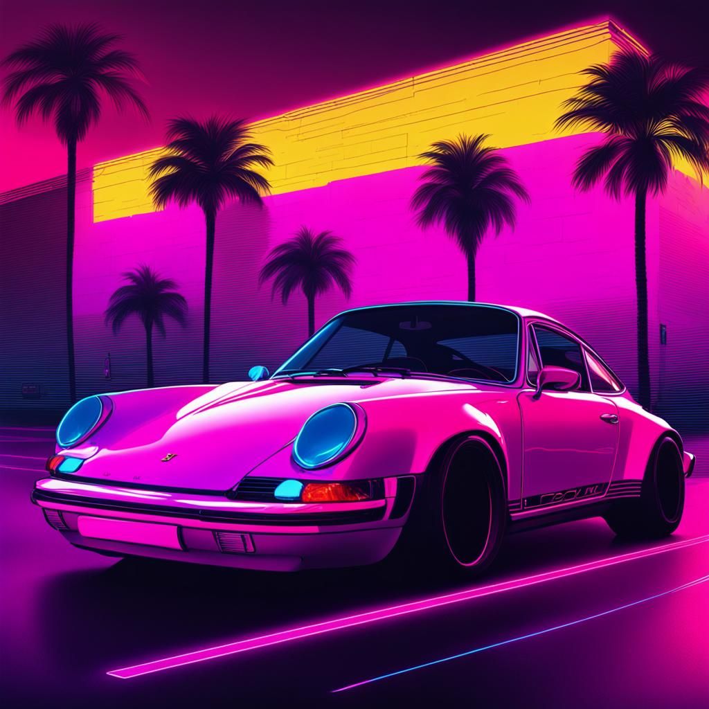Porsche 911 in Synthwave Neon Retro Style